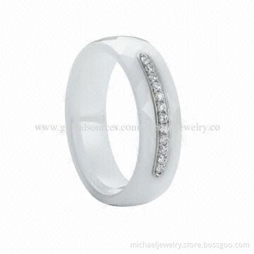 Ceramic silver and crystal assembly ring, available in white